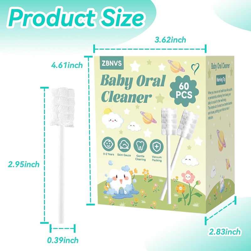 Foily 60-Pack Baby Tongue Cleaner Gauze– Gentle Newborn Oral Care, Disposable Toddler Tooth Brush for 0-24 Months Tooth Mouth Gum Clean (Square Style) - Image 2